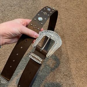 Brown Belt with Silver Studded Buckle